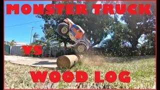 werner's homemade monster truck VS wood log, solid axle RC truck jumps