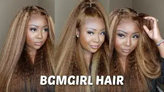 Beyonce Ready! Natural Brown Highlight KINKY Straight Wig Install | ft. BGMGIRL