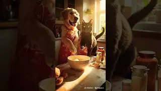 #DogAndCat #BakingBread #FunnyAnimals #AnimalCooking #CutePets #PetFriends #BreadMaking