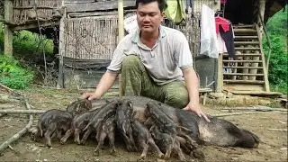 The girl living in the forest was helped by strangers. She searched for food and built a farm.