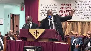 THE HOLY TEMPLE CHURCH, 58th Holy Convocation, Sun. Morn. Bis. M. Samuels declaring the word of God.