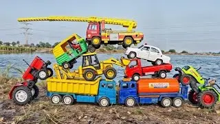 JCB 3DX Mud Loading Cartoon Video | TATA HYVA DUMPER Accident Pulling JCB 5CX ? Gadi Tractor | CSToy