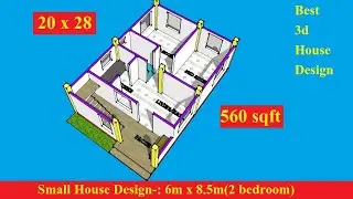 9 pillars house plans | 20x28 Ghar ka Naksha | 2bedroom | 6m x 8.5m | new 3d house design