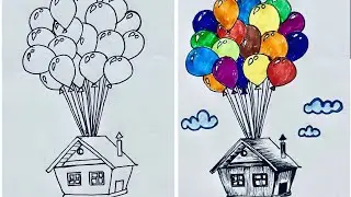 How to draw a Flying House Balloon Drawing | Easy Drawing For  Kids