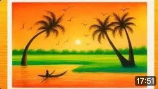 Simple & Beautiful Sunset Scenery Drawing for Beginners | Step by Step