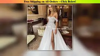 LORIE Elegant Glitter Lace Wedding Dresses Off Shoulder Shiny Applique Sexy Side Slit Bridal Gown