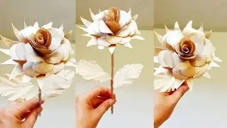 DIY ROSE FLOWER FROM BROWN PAPER BAG