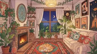 Evening Chill Lofi 🌙🐱🕯️ | Cozy Room Ambience for Studying