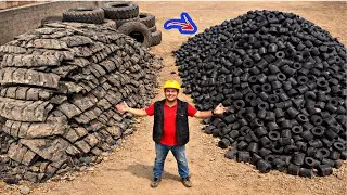 Heavy Machinery Big Tyre  Are Cut to Make Rubber Bushes || Scrap Tyres Become Rubber Bushes || 