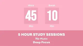 45/10 Pomodoro Timer 🩷 5 Hours study | No music | Soft Aesthetic | Deep focus | Cute Timer