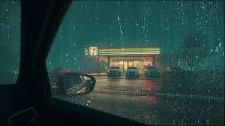 Rainfall Under Neon Lights at 7-Eleven | Cozy Night Ambience for Focus, Sleep & Relaxation