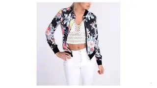 Retro Floral Printed Zipper Bomber Soft Collar Jacket