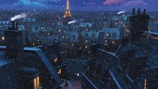 Snowy Paris Winter Night 1940s &bull; Oldies Playing in Another Room for Relax, Sleep & Study