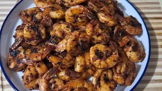 Blackened Shrimp cooked in cast iron skillet  