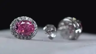 Pink Oval diamond ear studs, pink diamond ear studs, pink simulated lab diamond ear studs