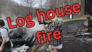 Log house fire