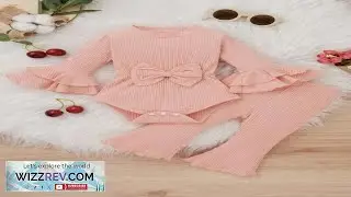 SHEIN Baby Girl Flounce Sleeve Bow Front Bodysuit & Flare Leg Pants