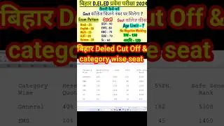 Bihar Deled Category Wise Seat 2024 | Bihar Deled Cut Off 2024 | सरकारी कॉलेज में सीट कितना है#deled