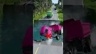 Dump truck vs huge water pit #10 | #carsvswaterpit #doubleflatbedtrailertruckvsspeedbumps