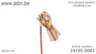 Antique Victorian tiepin gloved hand holding old cushion cut diamond. (Adin reference: 14195-0061)