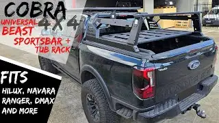 Universal Beast V2 Sports Sportsbar With Tub Rack Extension Roll Bar Suits Ranger Hilux BT50 Navara