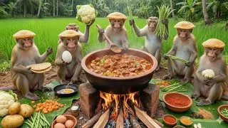 Real Monkeys Cooking Food in the Jungle | Primitive Survival Documentary