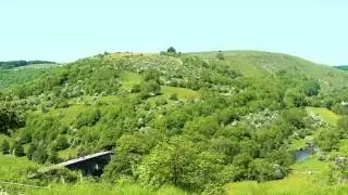 Panorama of Monsal Dale with the Headstone Viaduct. Peak District, England.