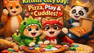 “A Warm Evening with Playful Kittens and Pizza”#long video#long #cartoon 