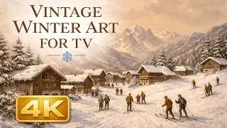 Vintage Winter Art for TV ❄️ Alpine Village Slideshow | Relaxing 4K Ambience