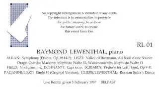 RAYMOND LEWENTHAL Recital   5 February 1967   BELFAST