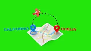 california to dublin 3D Flight Animation with Airplane, Map, and Green Screen