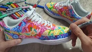 NIKE AIR FORCE 1 CUSTOM Freestyle customization with Sharpie Markers on Korean Lady's Nike Sneakers