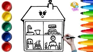 How to Draw a Cute Doll House with Rooms | Easy Step-by-Step Drawing for Kids”
