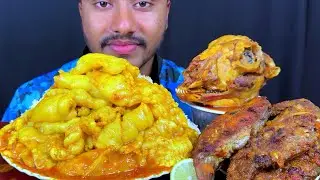 ASMR: Eating Oily Mutton Fat Curry, Fish Fry, Goag Head Curry & Rice || Eating Videos