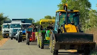 Jcb 3dx loading Mud in TATA Tippers Tractors Swaraj 855Fe New Holland 3630 Tractor 4x4 Thar Truck 