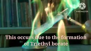 Green flame from reaction of boric acid and ethanol