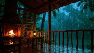 Sitting on the Wooden Porch on a Rainy Summer Night | Campfire Sounds for Sleep & Stress Relief