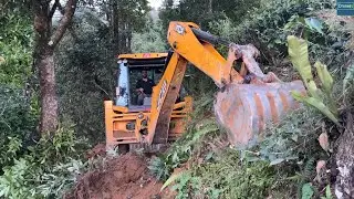Tearing Hill Making New Hilltop  Narrow Road  with JCB Backhoe