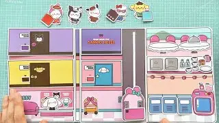 DIY Hello Kitty's paper Hotel with friends | squishy quiet book DDUN DDUN toy #papercraf
