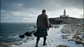 Scotsman Walking Wearing Kilt On Kinnaird Headland On Winter History Visit To Aberdeenshire Scotland