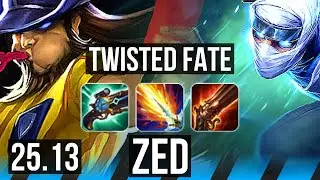 TWISTED FATE vs ZED (MID) | 43k DMG, 11/4/9 | NA Master | 25.13
