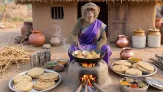 Realistic Monkeys Making Tandoori Roti | Jungle Cooking | Indian Village Food Scene 🤯🌿