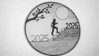 New Year Easy Circle Drawing - Happy New Year 2026 Scenery Drawing Step by Step For beginners
