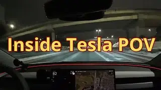 Quiet Tesla Night Drive | City Lights, Light Snow & Cockpit View