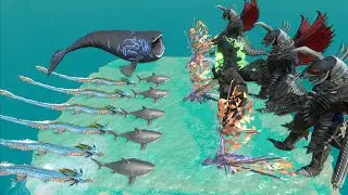 Aquatics Battle - The Bloop + Fly Dragon VS Godzilla x KONG - Animal Revolt Battle Simulator