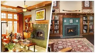 75 Craftsman Living Space With A Tile Fireplace Design Ideas You'll Love 🔴