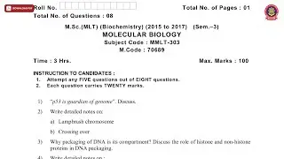 MSC MLT BIOCHEMISTRY 3RD SEM MOLECULAR BIOLOGY MAY 2019 | PTU