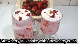 Strawberry Milkshake with Strawberry crush syrup | Homemade Strawberry crush | Strawberry shake