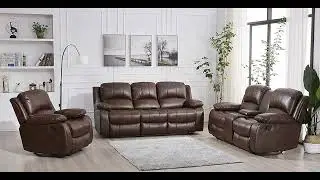 Betsy Furniture 3PC Bonded Leather Recliner Set Living Room Set, Sofa, Loveseat, Chair 8018 Black, L
