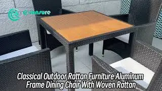 Outdoor Furniture AluminumDining Chair Rattan Garden Dining Table with Teakwood Tabletop for Villa